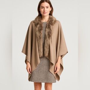 Studio - women poncho with faux fur detail OS NWOT